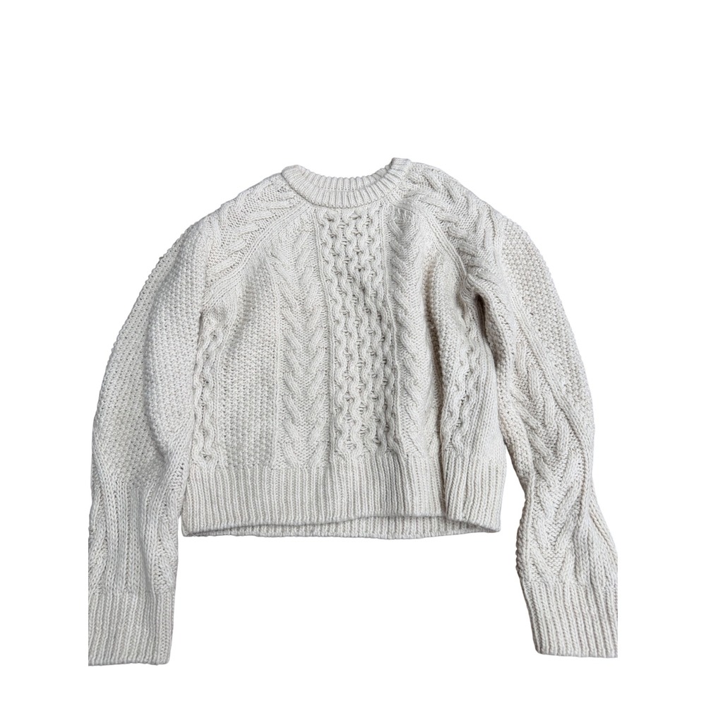 The New Society Womens Cream Cable Knit Wool Blend Chunky Crewneck Sweater Large
